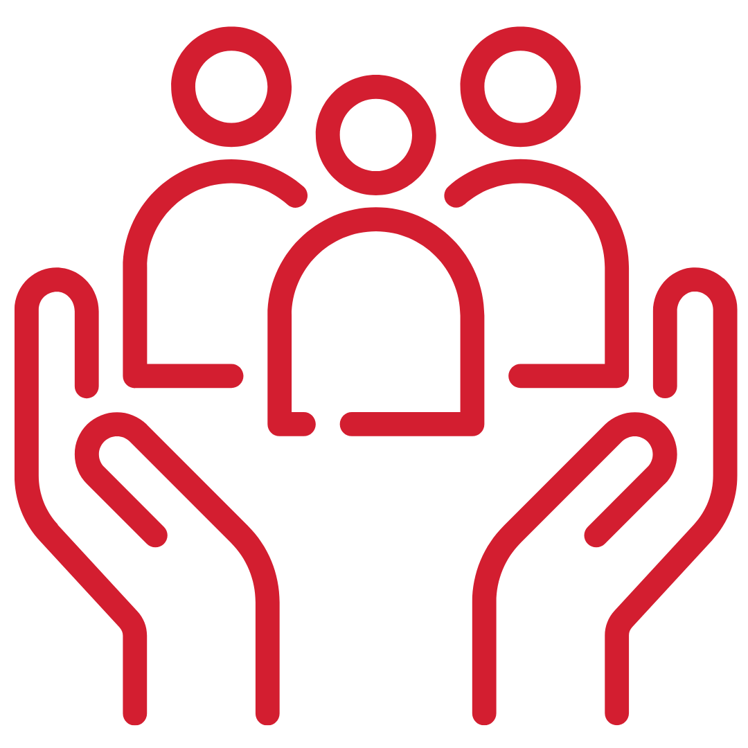 a graphic with two hands holding three people